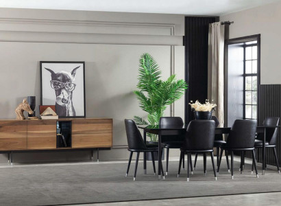 Kitchen set black 7-piece with chairs in modern style comfortable new